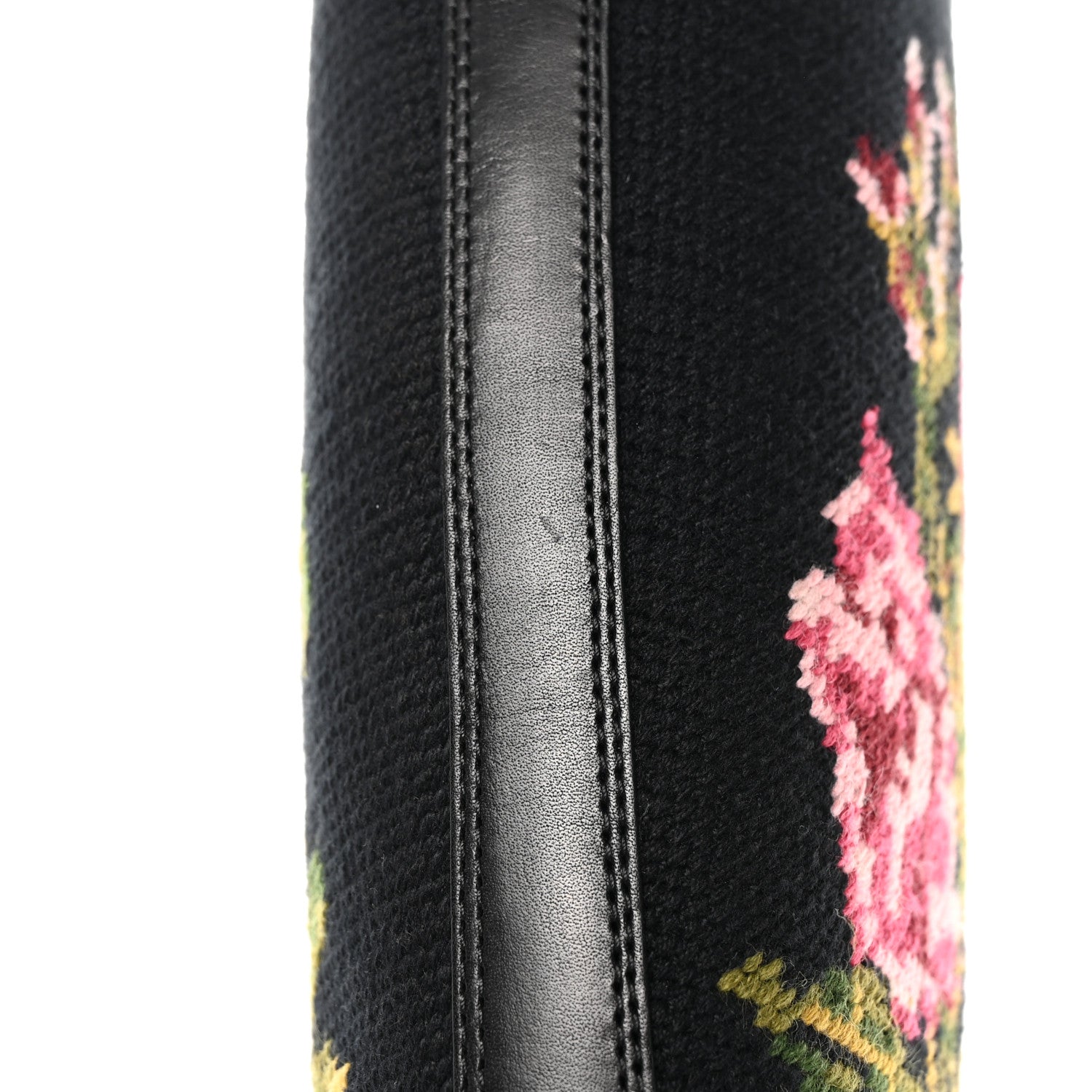 Saint Laurent Calfskin Woven Wool Embroidered Knee High Boots 37 Black 16 of 18