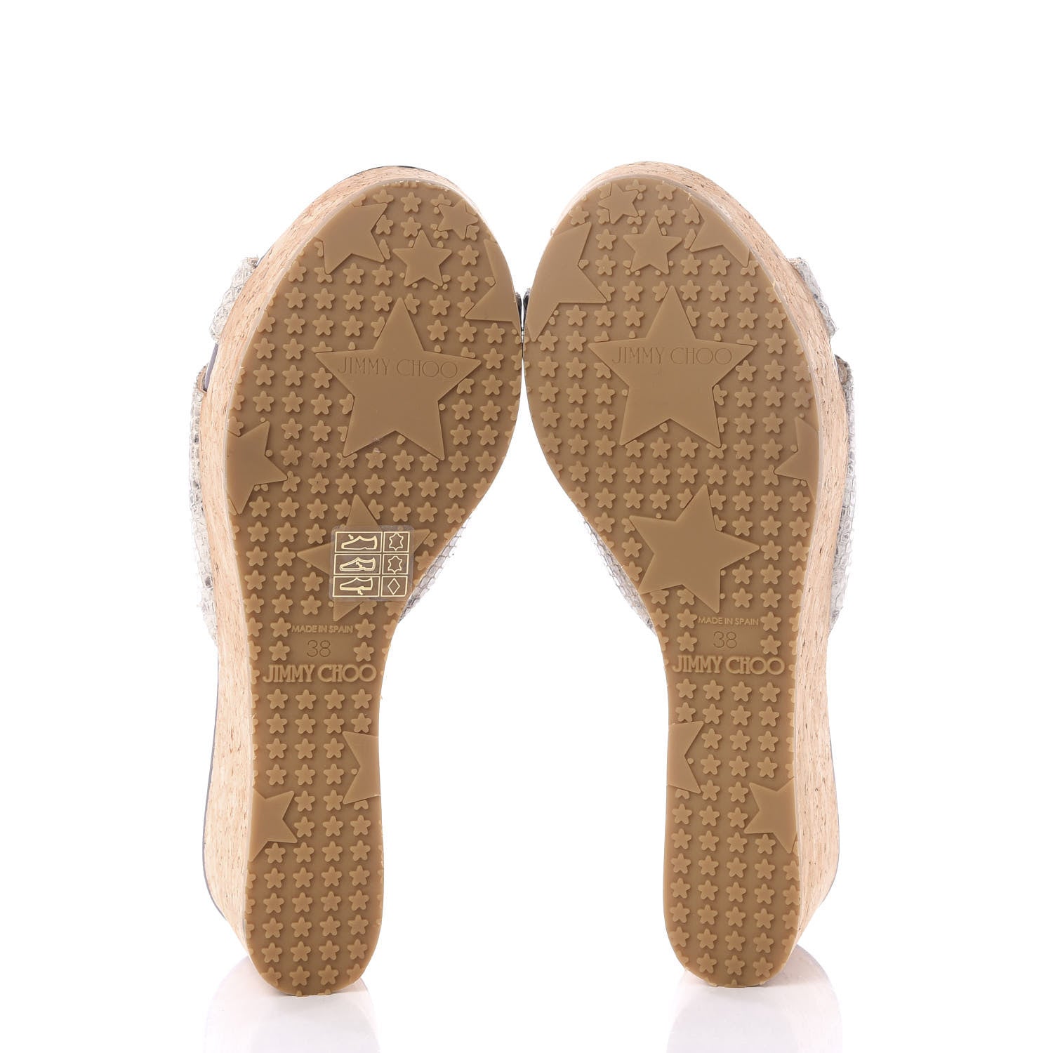 Jimmy Choo Snakeskin Prima Cork Wedge Sandals 38 Natural 6 of 9