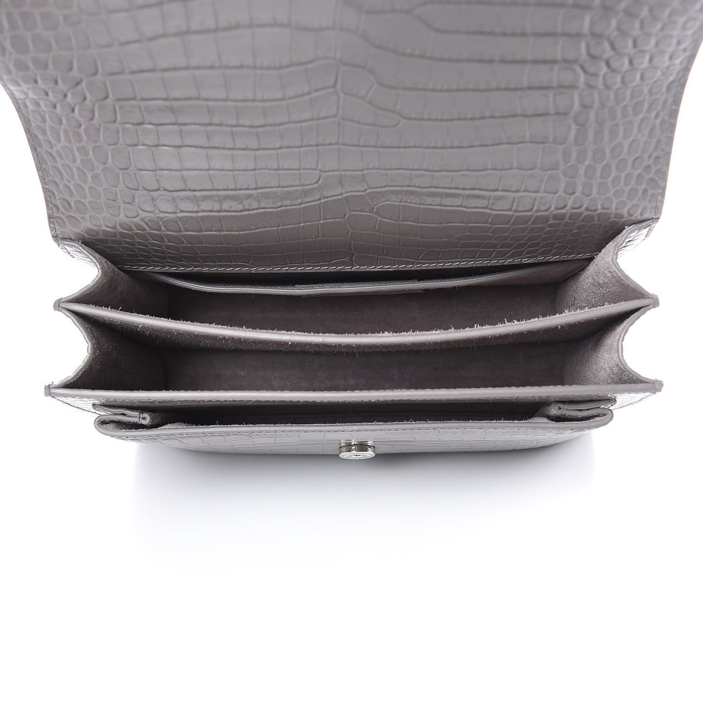 Calfskin Crocodile Embossed Medium Monogram Sunset Fog