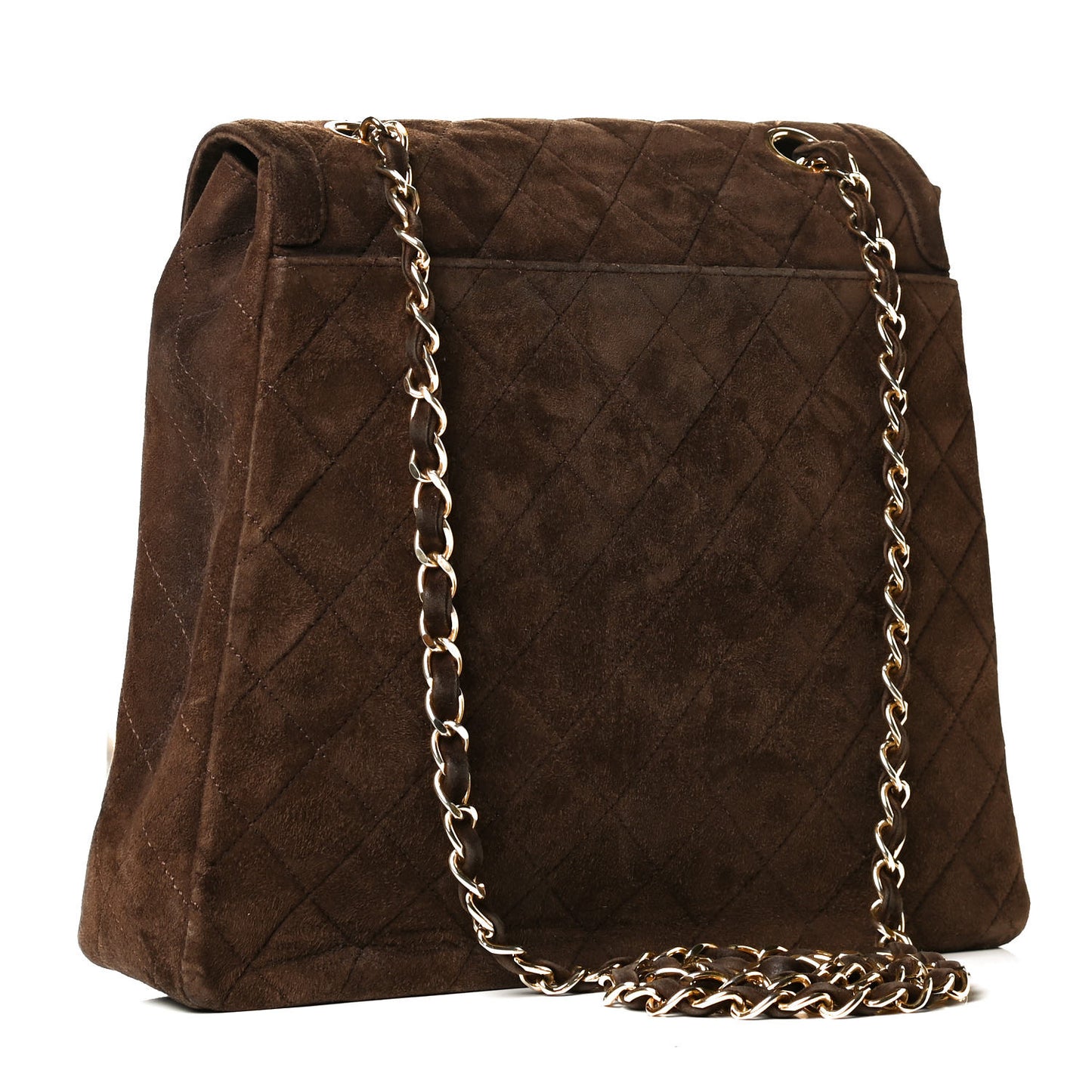 Suede Stitched Flap Shoulder Bag Brown