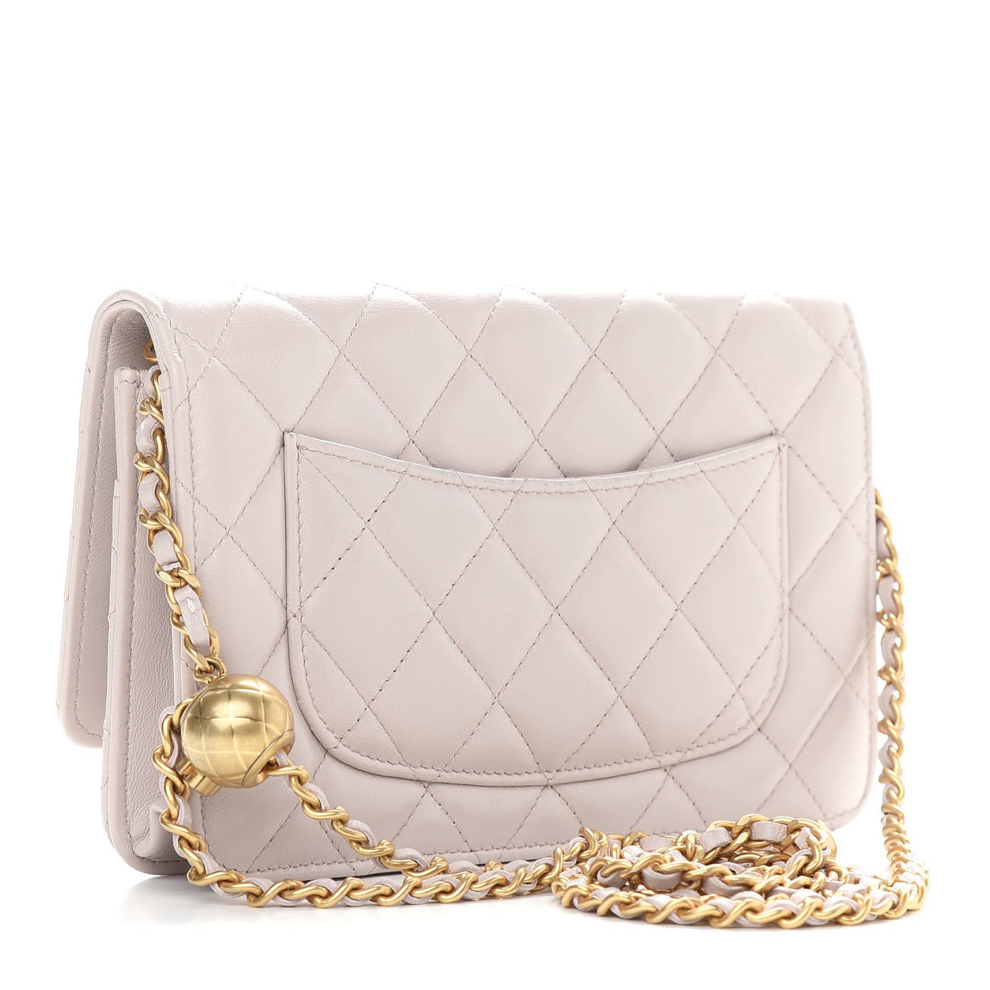 Lambskin Quilted Pearl Crush Wallet on Chain WOC Beige