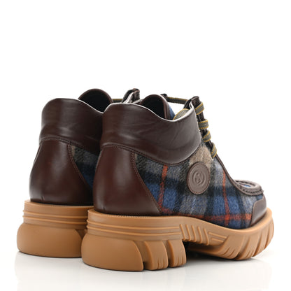 Gucci Wool Quebec Calfskin Tartan Plaid Mens Romance GG Hiking Boots 8.5 Brown Lapis Blue Deep Orange Beige 4 of 8