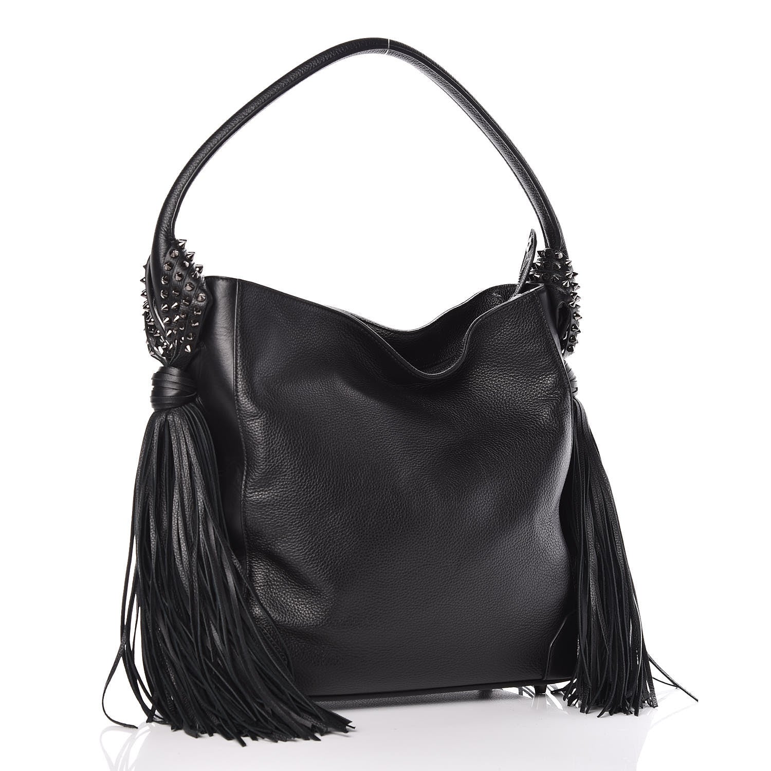 Christian Louboutin Empire Calf Spikes Fringe Eloise Hobo Black 3 of 9