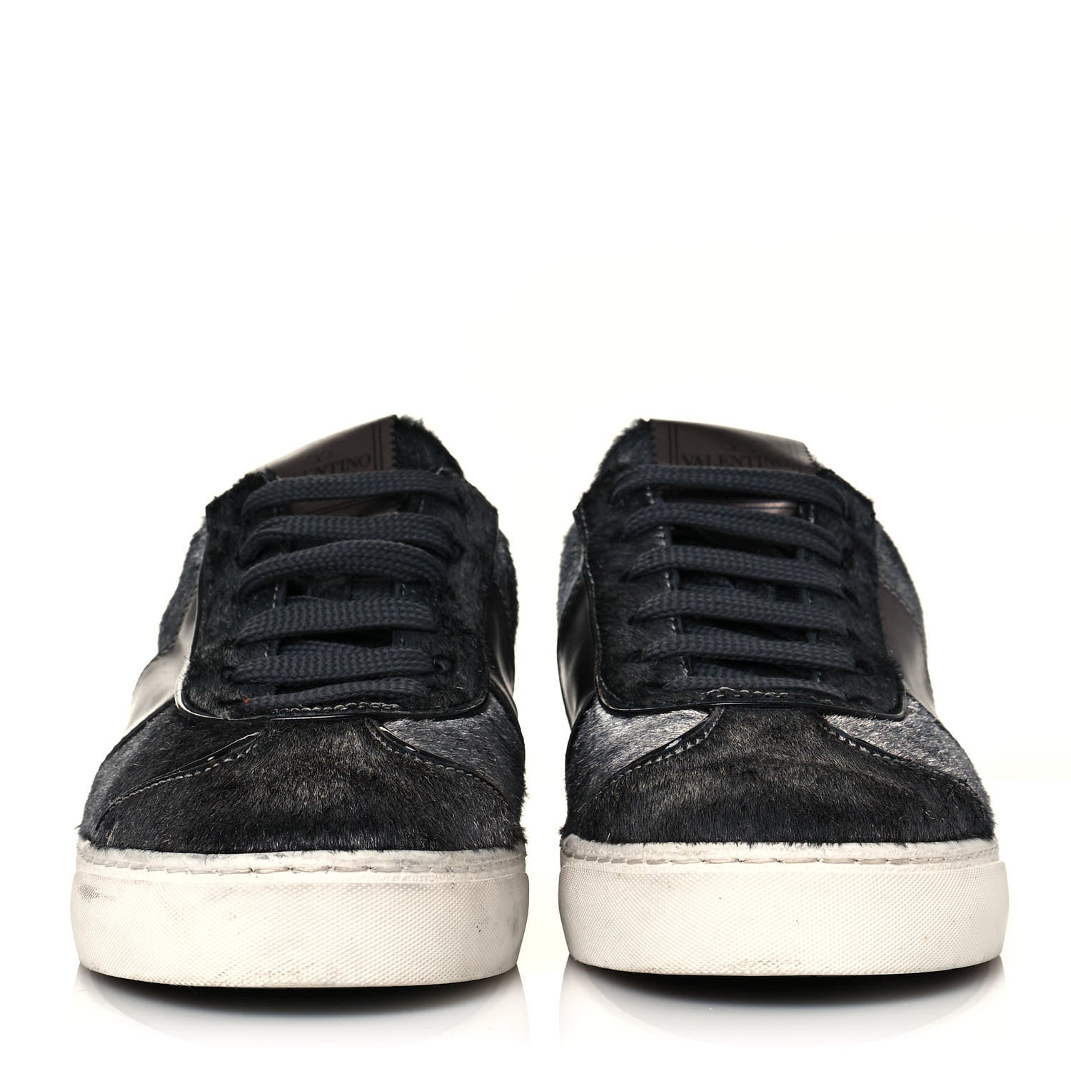 Valentino Garavani Pony Hair Metallic Calfskin Flycrew Sneakers 38 Gray 2 of 7