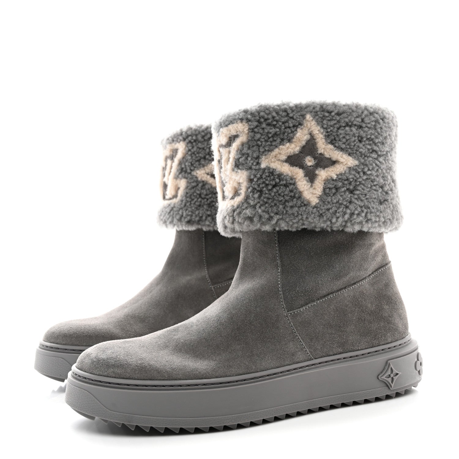 Louis Vuitton Suede Calfskin Shearling Snowdrop Flat Ankle Boot 39 Grey 3 of 9