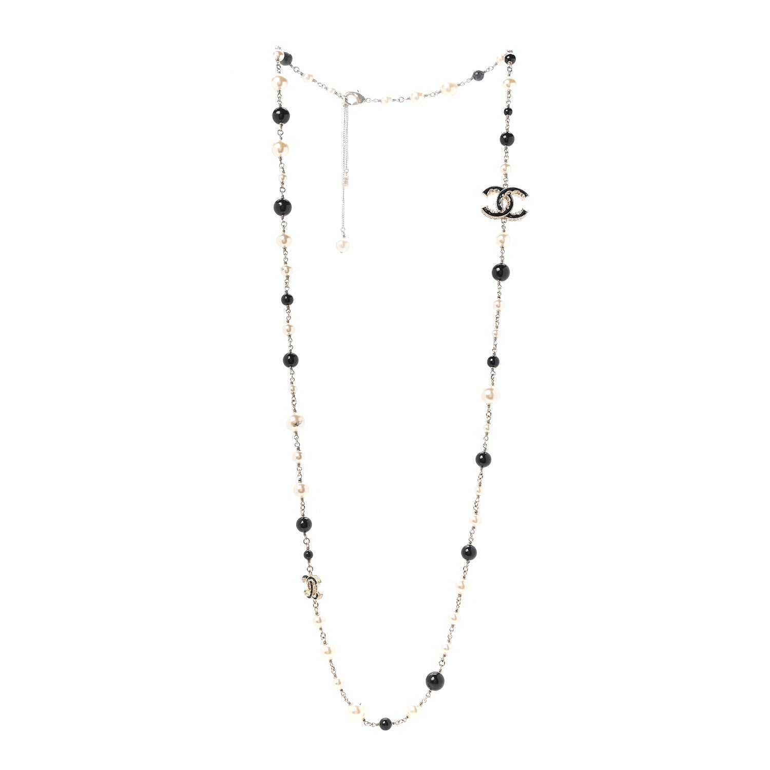 Chanel Ruthenium Pearl Beaded CC Long Necklace Black 1 of 5