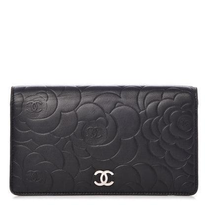 Chanel Lambskin Camellia Embossed Yen Wallet Black 9 of 22