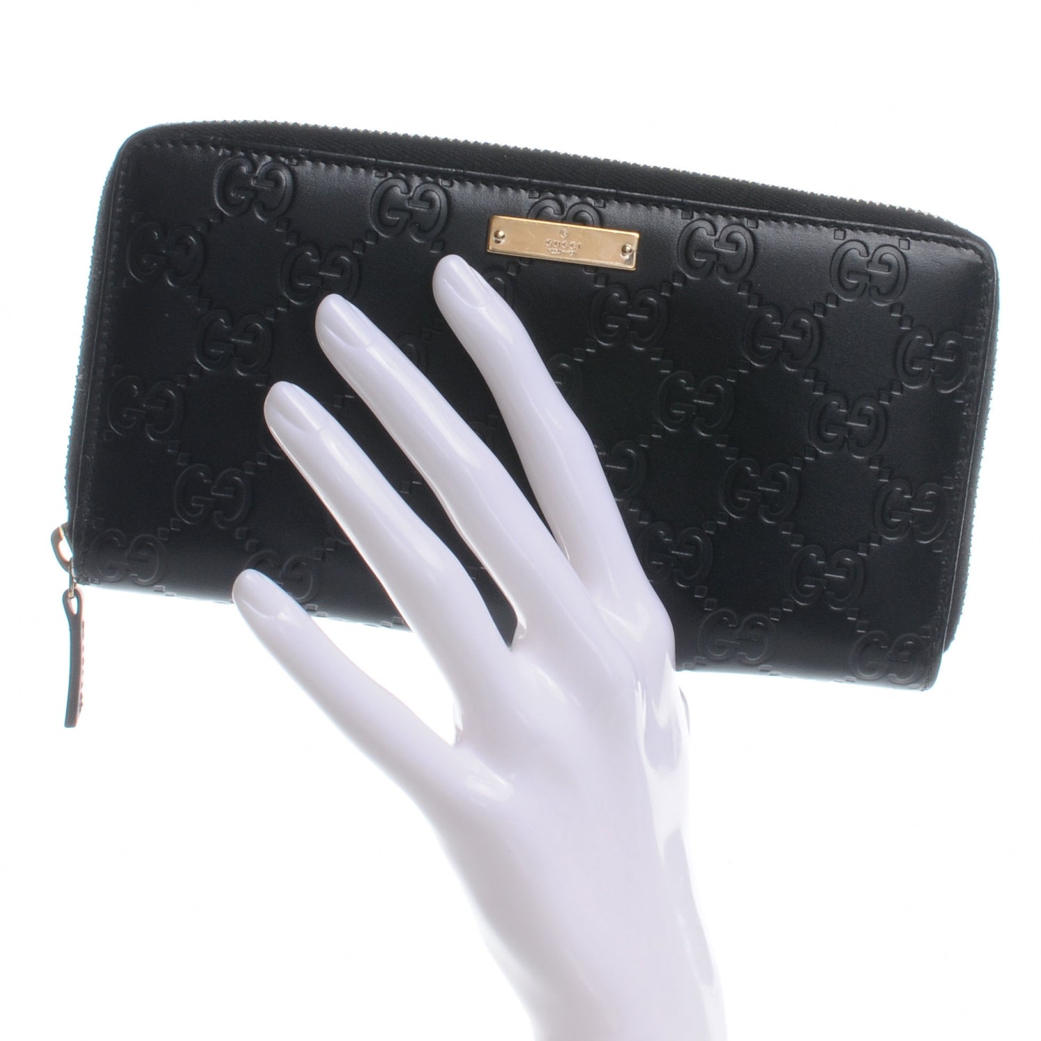 Gucci Guccissima Margaux Calfskin Metal Bar Zip Around Wallet Black 2 of 7