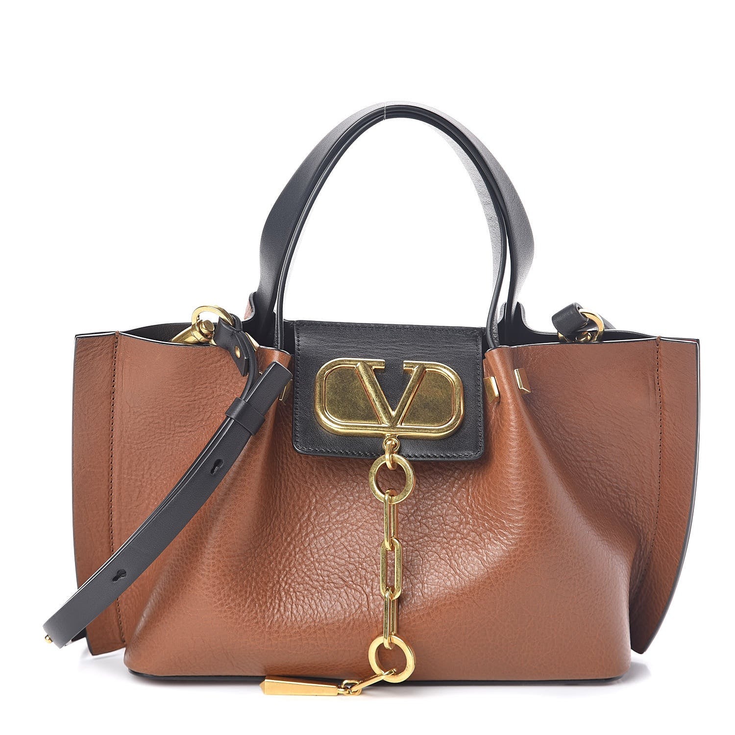 Valentino Garavani Grainy Calfskin Small VLogo Escape Shopper Tan 1 of 9
