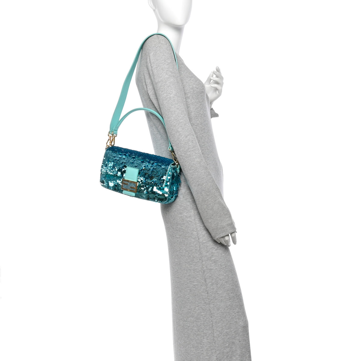 Sequin Paillettes Vitello Grace Sex and the City Baguette Spring Turquoise