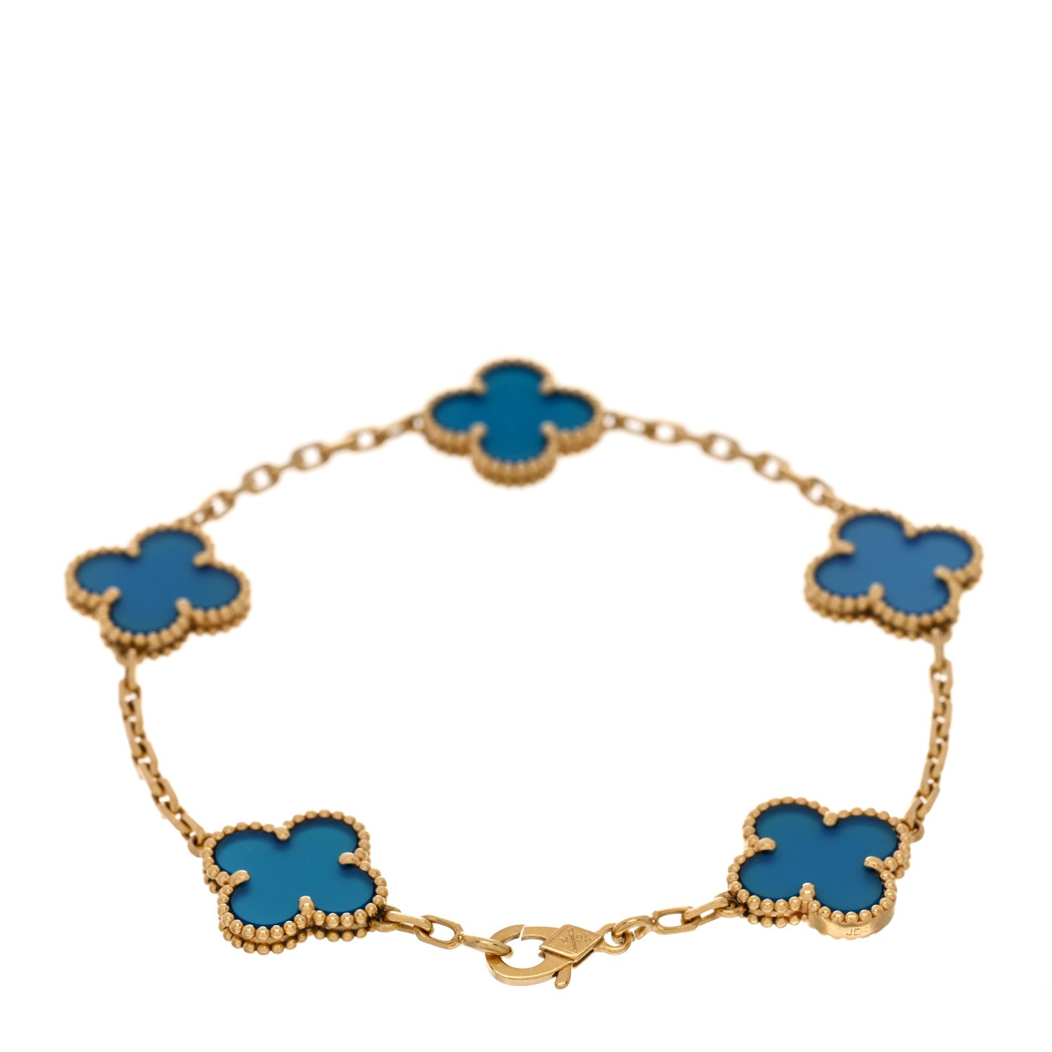 Van Cleef & Arpels 18K Yellow Gold Blue Agate 5 Motifs Vintage Alhambra Bracelet 3 of 5