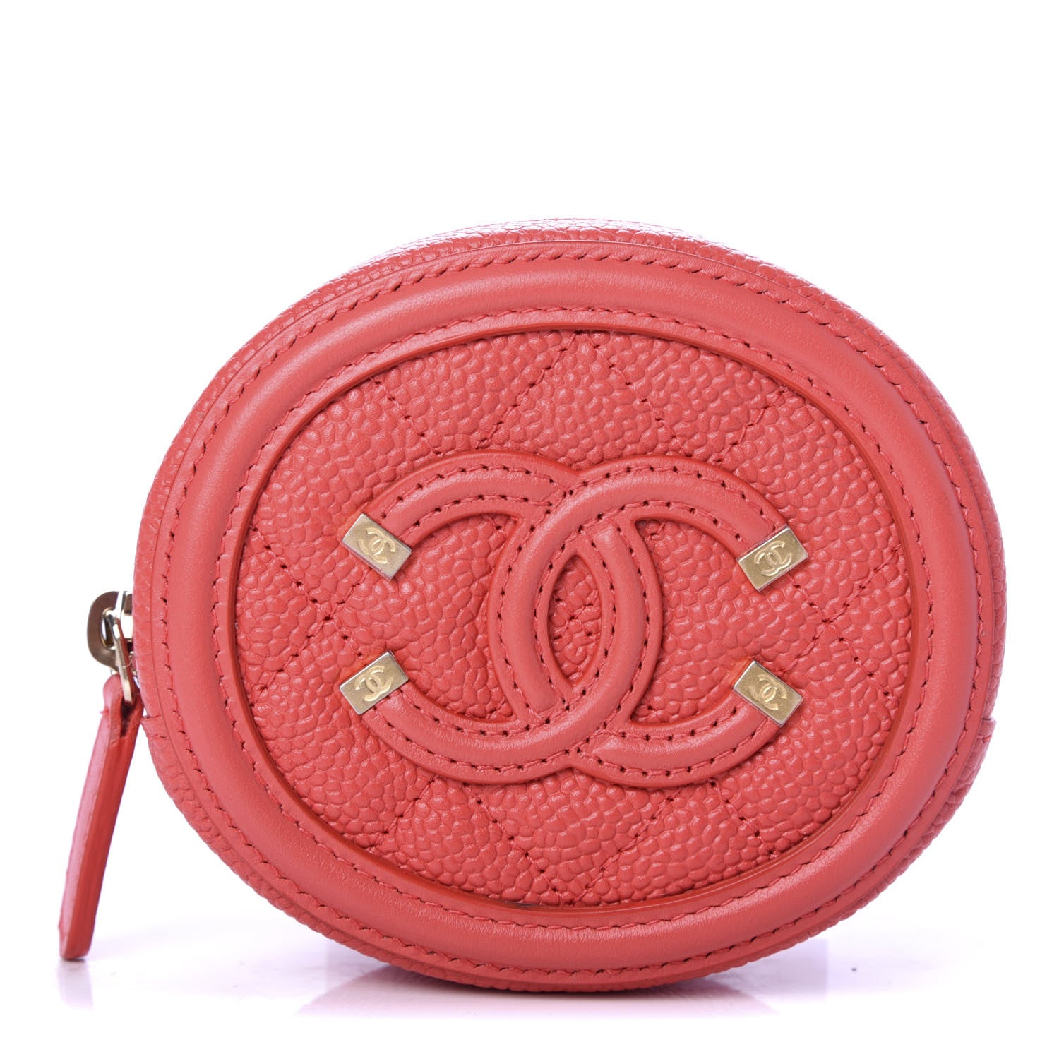 Chanel Caviar Quilted Filigree Zip Around Classic Coin Purse Red 1 of 8