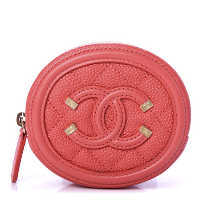 Chanel Caviar Quilted Filigree Zip Around Classic Coin Purse Red 1 of 8