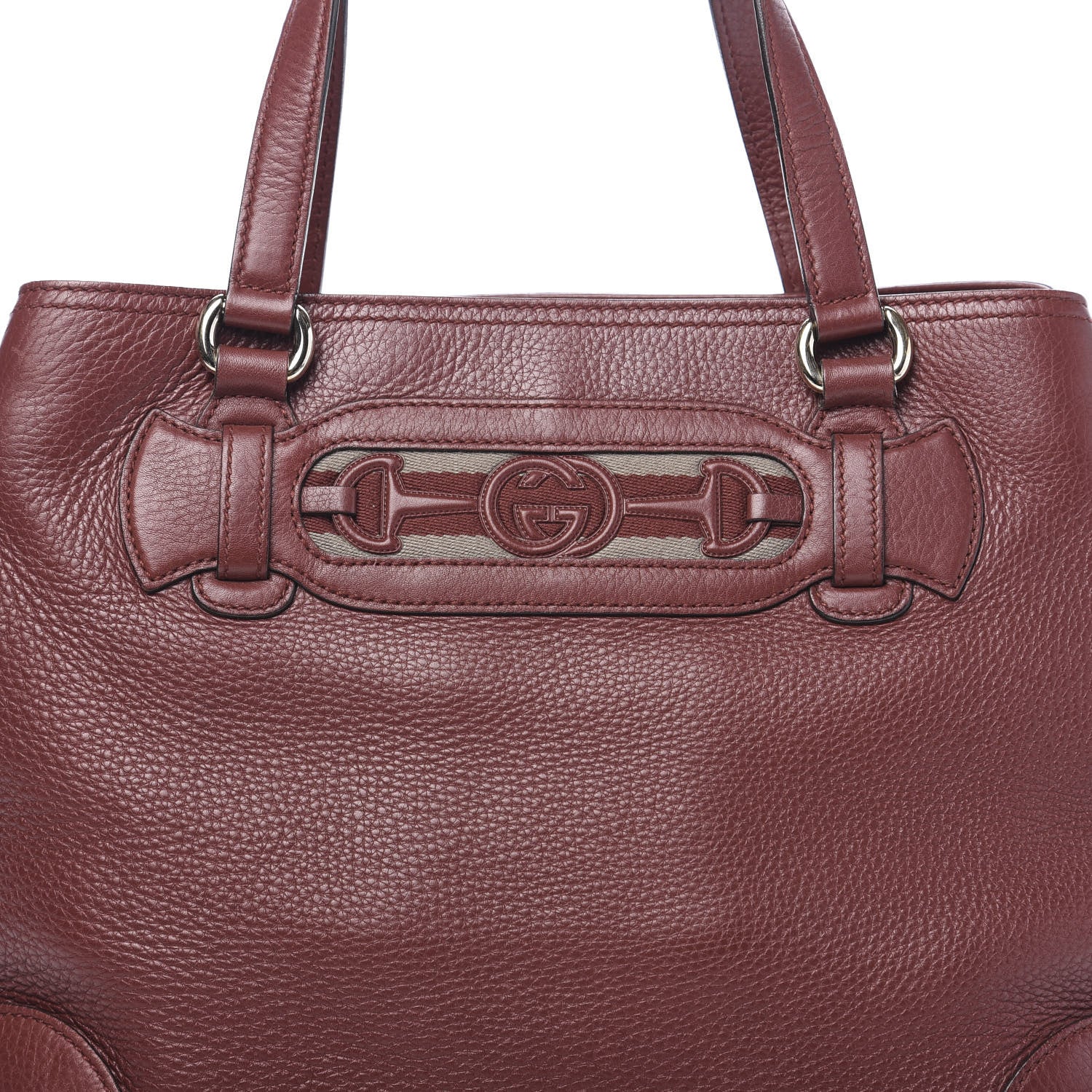 Gucci Calfskin Web Medium Dressage Tote Burgundy 11 of 11