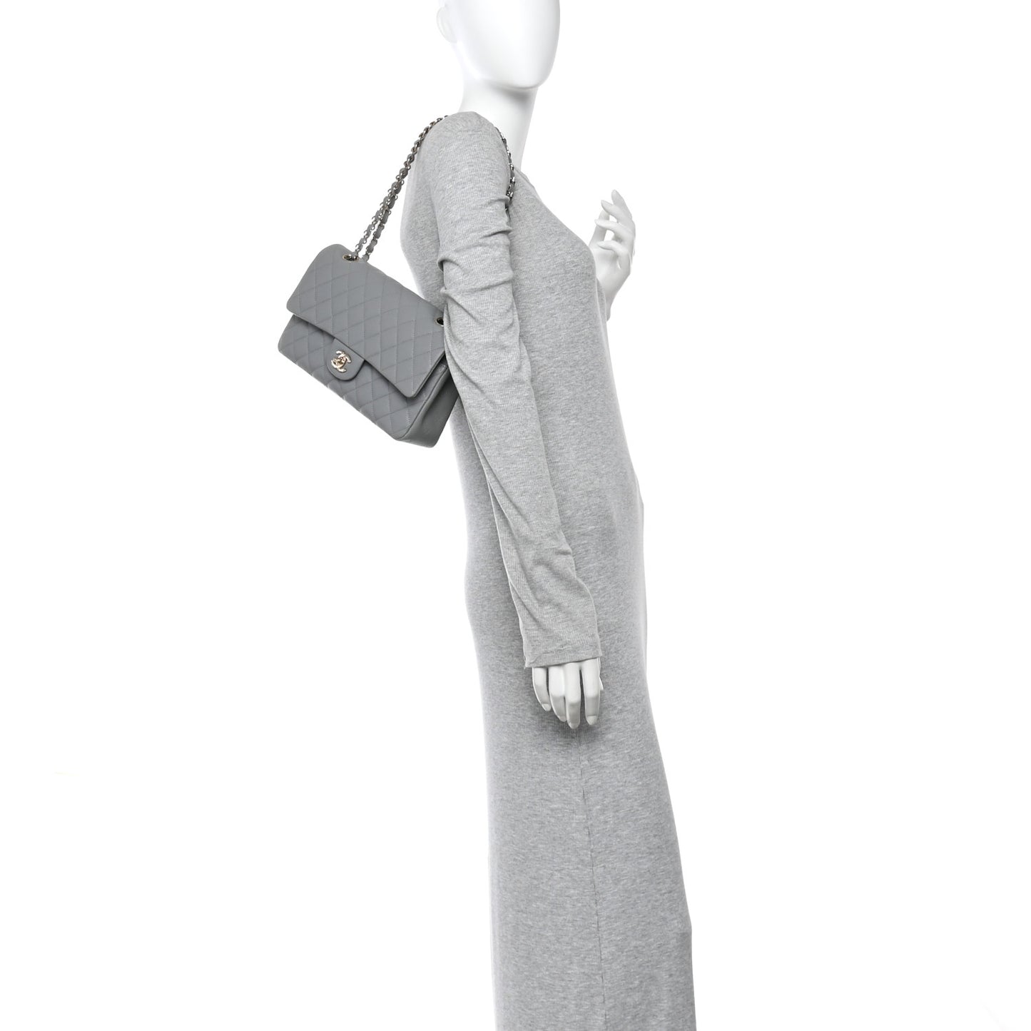Caviar Quilted Medium Double Flap Grey