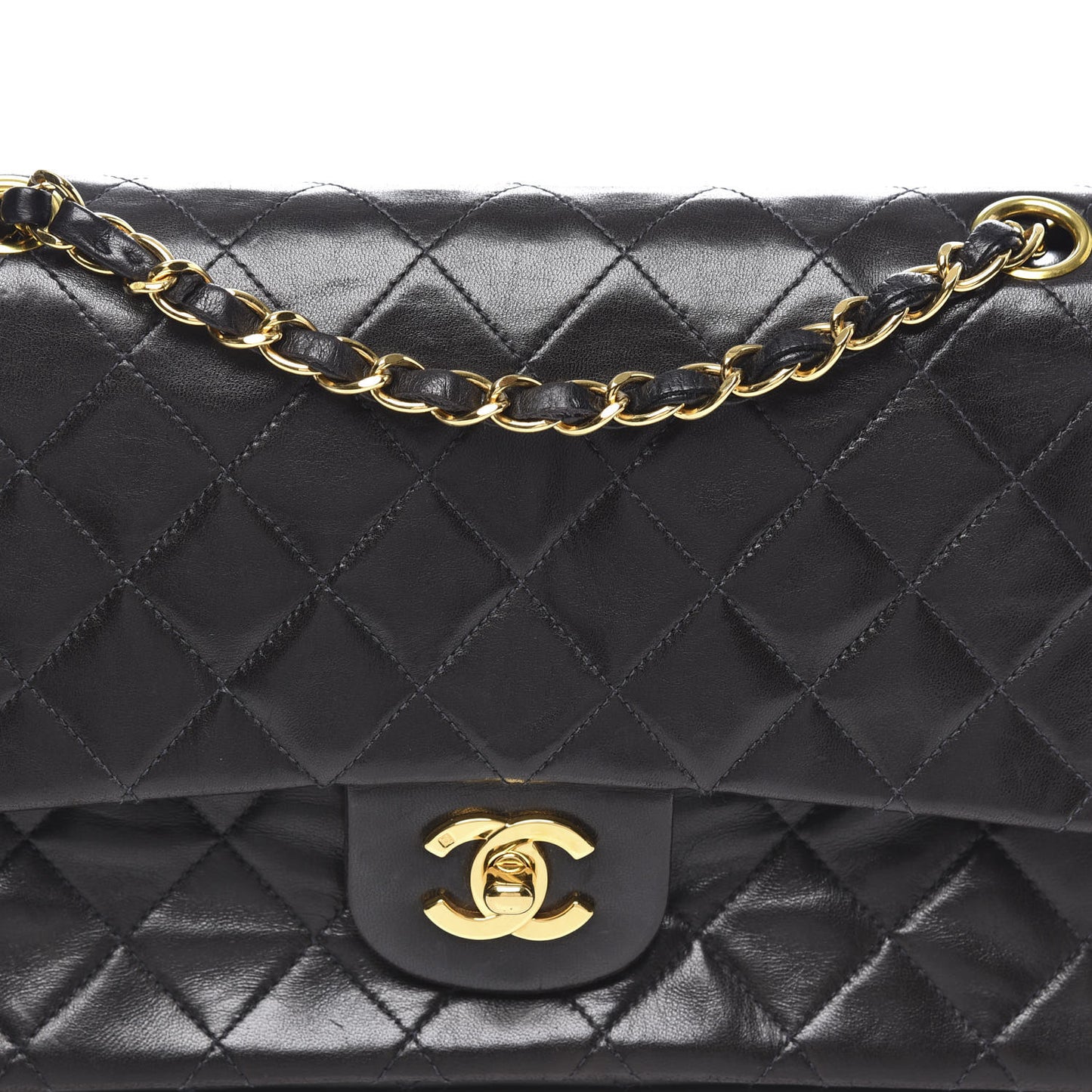 Lambskin Quilted Medium Double Flap Black