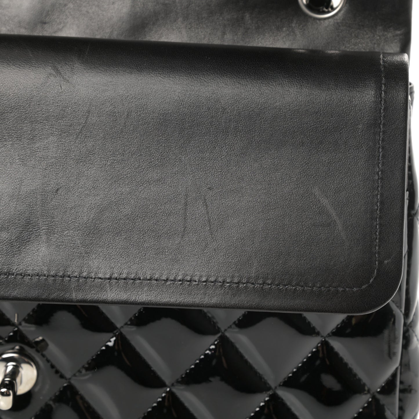 Patent Quilted Jumbo Double Flap Black