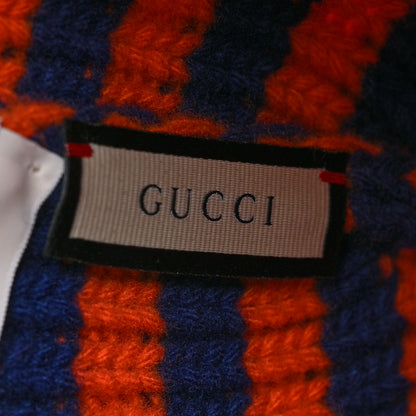 Gucci Wool Knit Bee Embroidered K2 Beanie Hat 58 Orange Blue 6 of 6