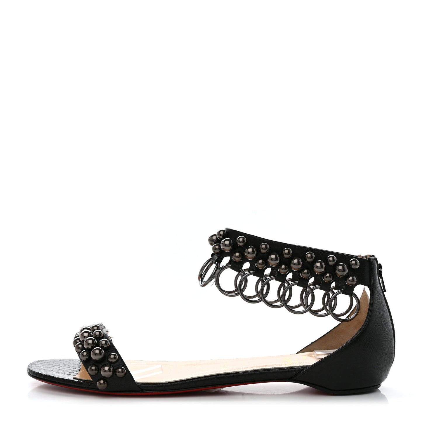 Shiny Nappa Lame Sirene Gypsoflat Sandals 40 Black