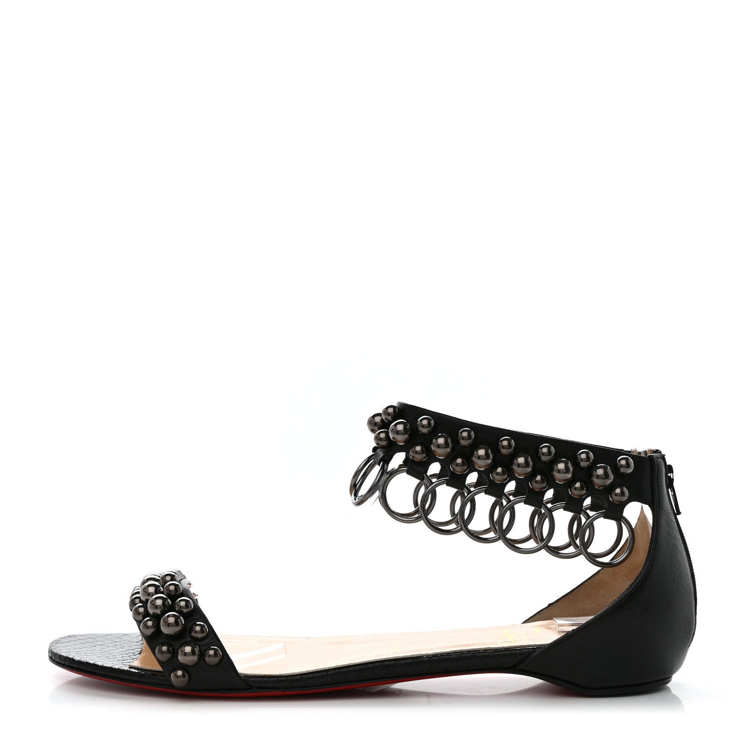 Christian Louboutin Shiny Nappa Lame Sirene Gypsoflat Sandals 40 Black 1 of 8
