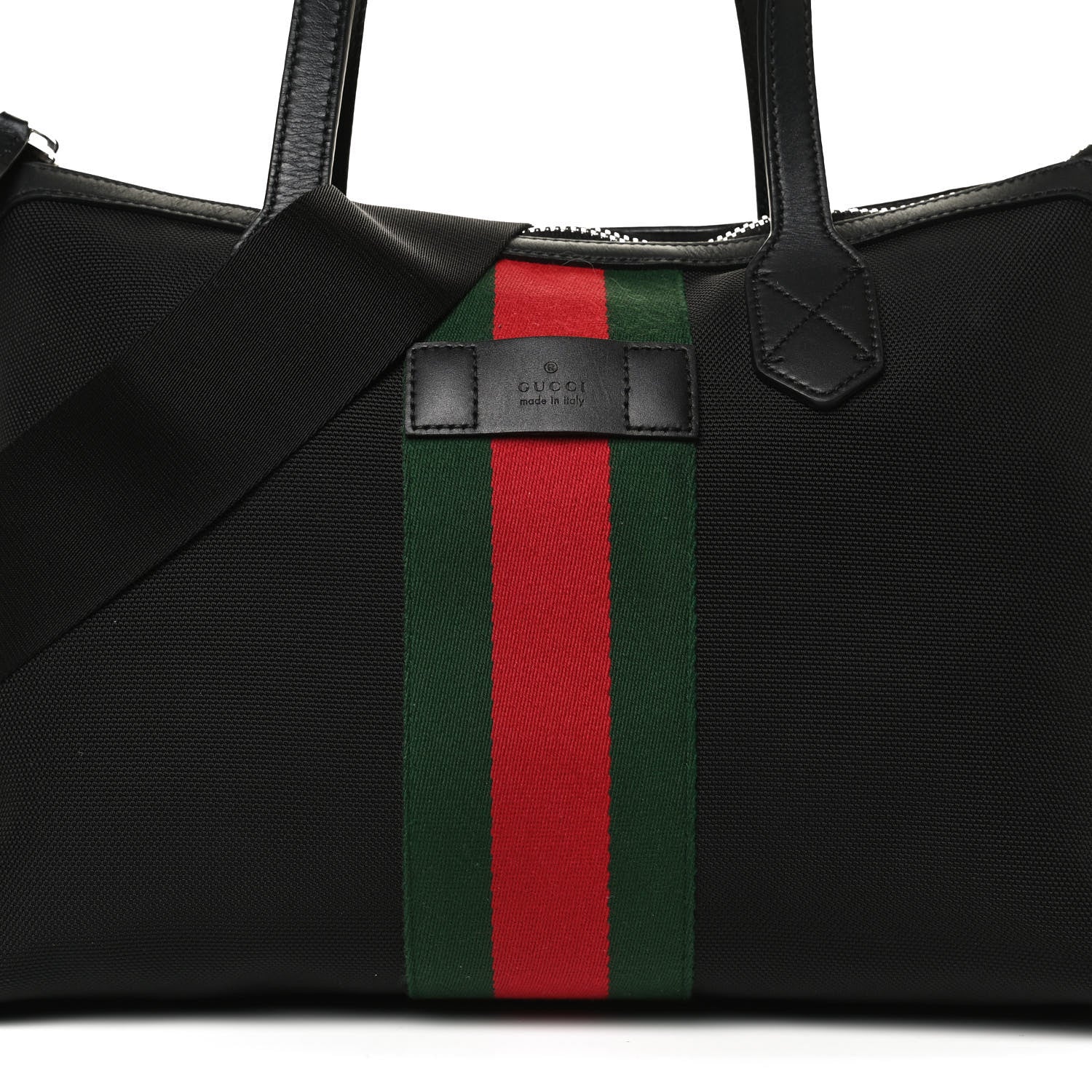 Gucci Nylon Web Top Handle Shoulder Bag Black 10 of 12