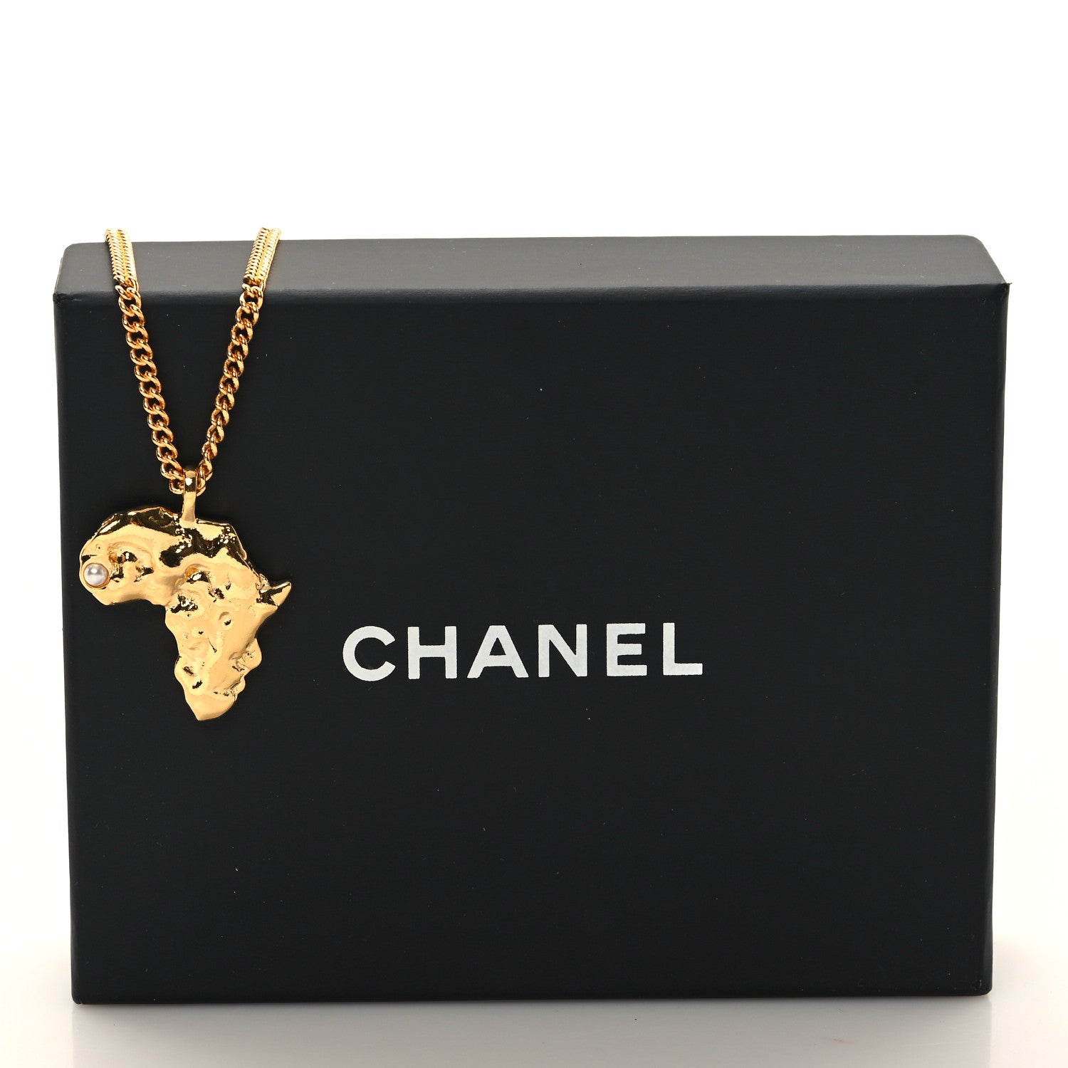 Chanel Crystal Pearl CC Africa Pendant Necklace Gold White 5 of 5