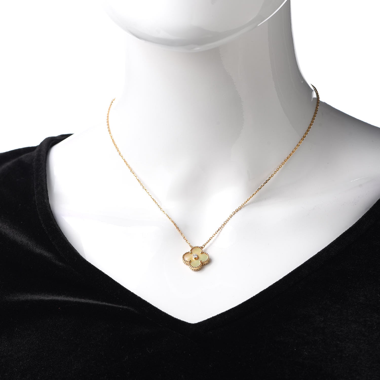 Van Cleef & Arpels 18K Yellow Gold Diamond Yellow Mother of Pearl Vintage Alhambra Pendant Necklace 2 of 8