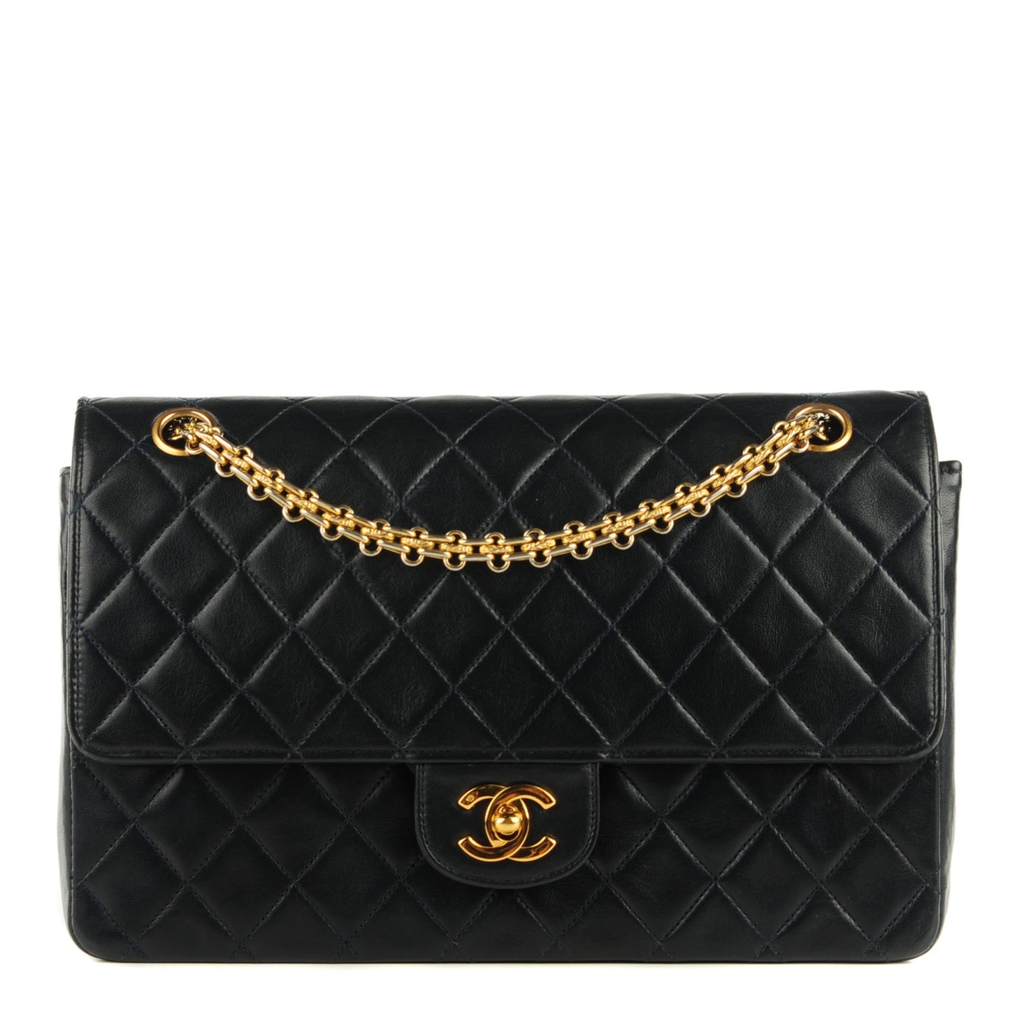 Lambskin Quilted Medium Double Flap Bijoux Chain Navy