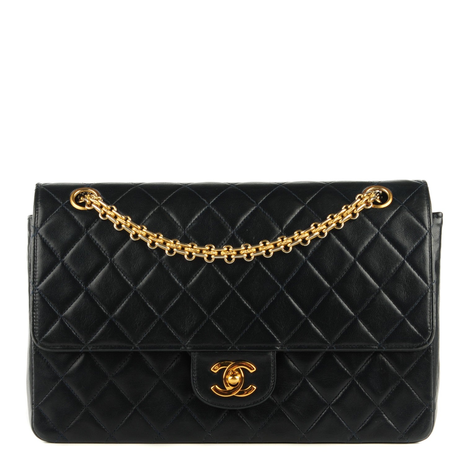 Chanel Lambskin Quilted Medium Double Flap Bijoux Chain Navy 1 of 10
