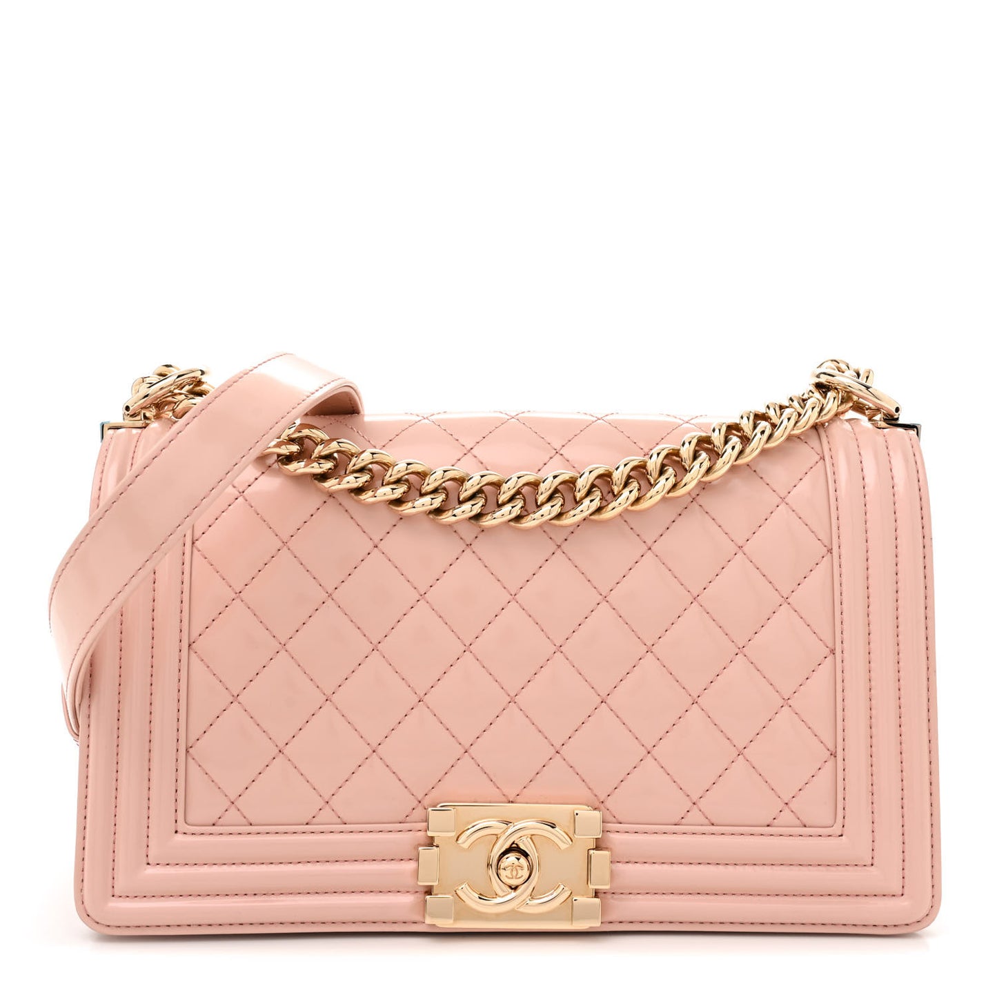 Patent Calfskin Quilted Medium Boy Flap Light Pink Light Pink
