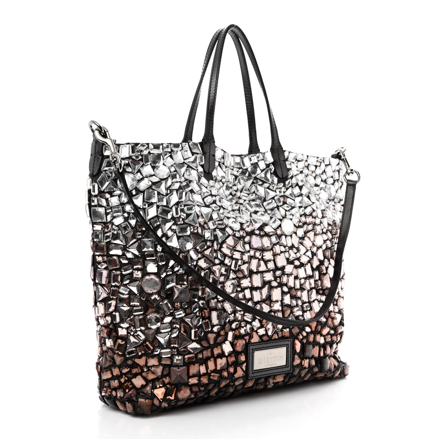 Valentino Garavani Vitello Crystal Ombre Tote Black 3 of 14