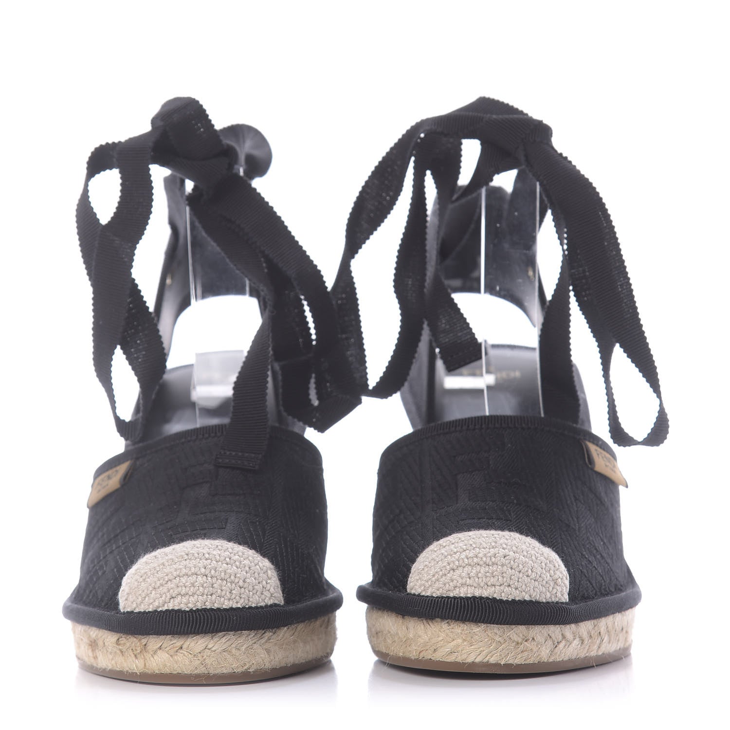 Fendi Canvas FF Embroidered Roma Ankle Wrap Espadrille Wedges 38 Black 2 of 9