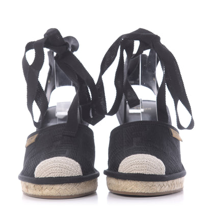Fendi Canvas FF Embroidered Roma Ankle Wrap Espadrille Wedges 38 Black 2 of 9