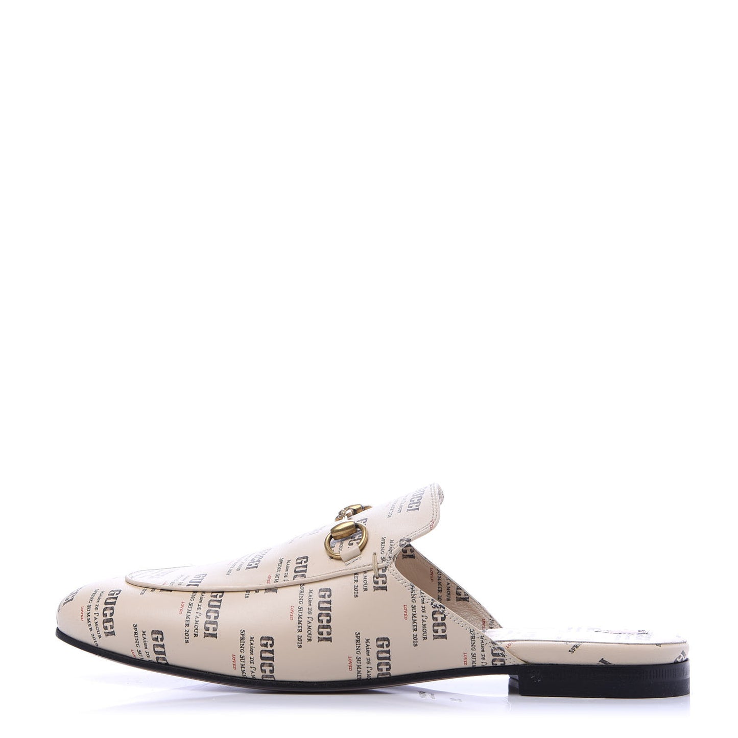 Calfskin Stamp Print Womens Princetown Slippers 39 Soy Black