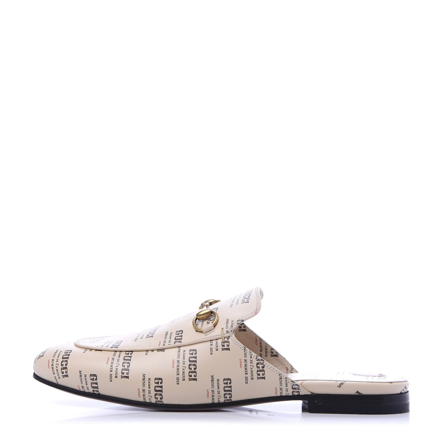 Gucci Calfskin Stamp Print Womens Princetown Slippers 39 Soy Black 1 of 9