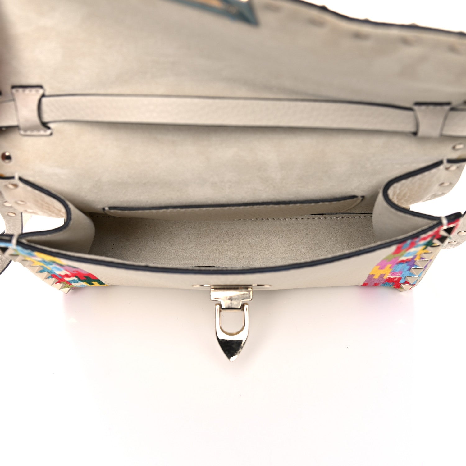 Valentino Garavani Pebbled Calfskin Embroidered Medium Rockstud Flip Lock Crossbody Bag Ivory 4 of 10