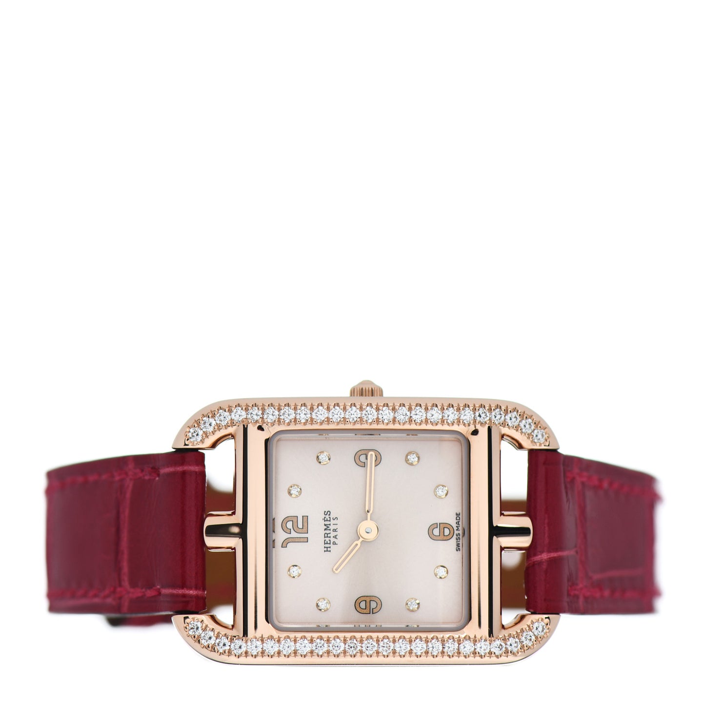 18K Rose Gold Alligator Diamond Bezel Mother of Pearl 23mm Cape Cod Quartz Watch Rouge Casaque