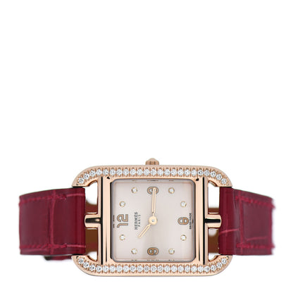 Hermes 18K Rose Gold Alligator Diamond Bezel Mother of Pearl 23mm Cape Cod Quartz Watch Rouge Casaque 2 of 5