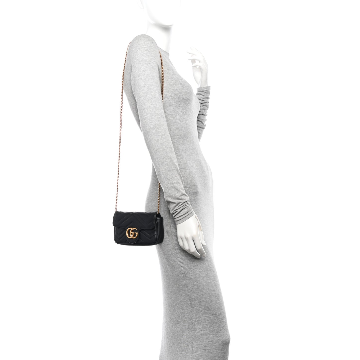 Calfskin Matelasse Super Mini GG Marmont Shoulder Bag Black