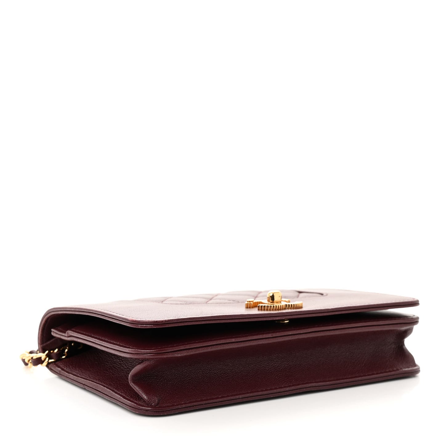 Sheepskin Quilted Mademoiselle Vintage Wallet On Chain WOC Burgundy