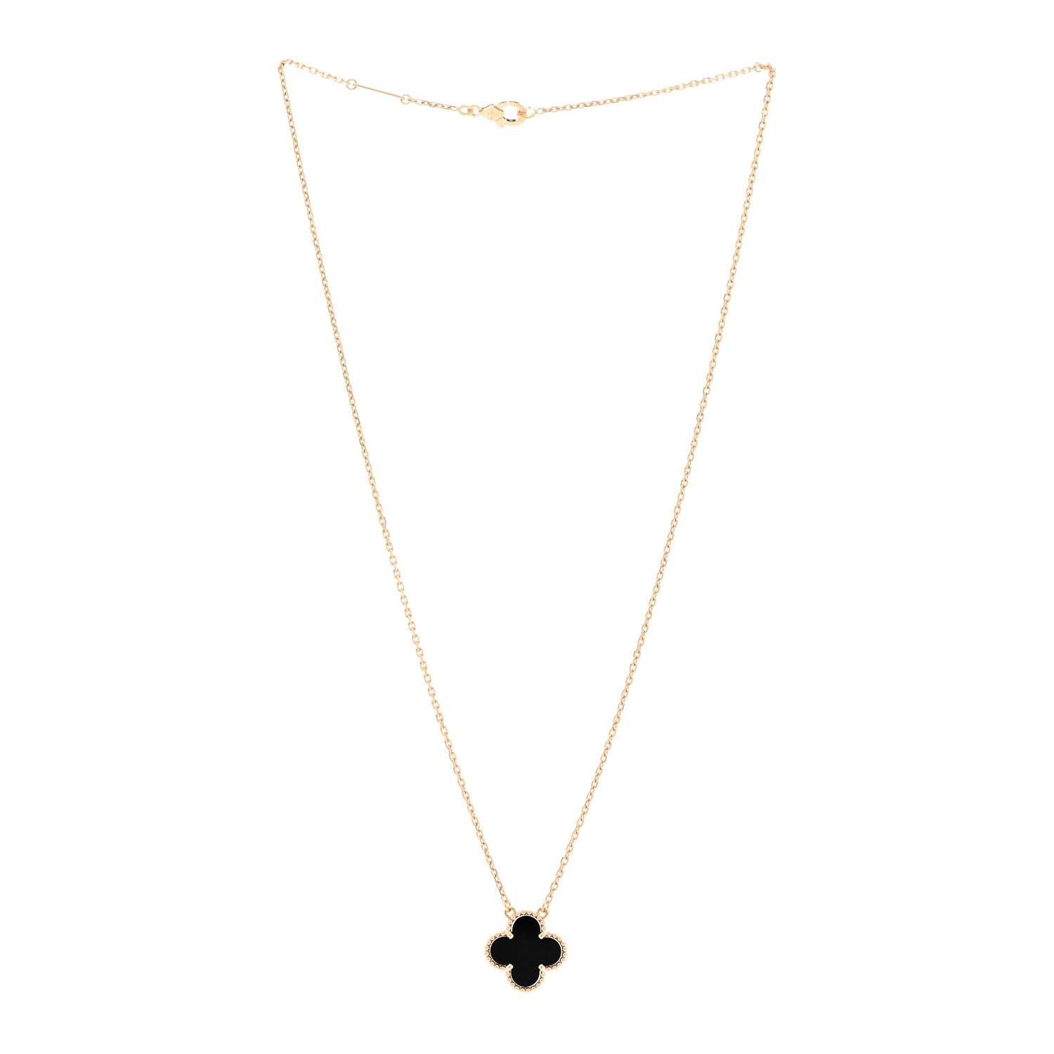 Van Cleef & Arpels 18K Yellow Gold Black Onyx Vintage Alhambra Pendant Necklace 3 of 5