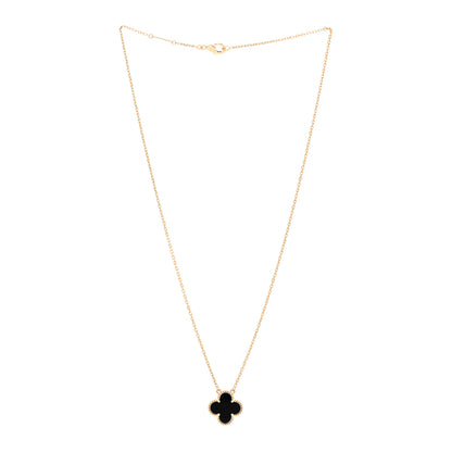 Van Cleef & Arpels 18K Yellow Gold Black Onyx Vintage Alhambra Pendant Necklace 3 of 5