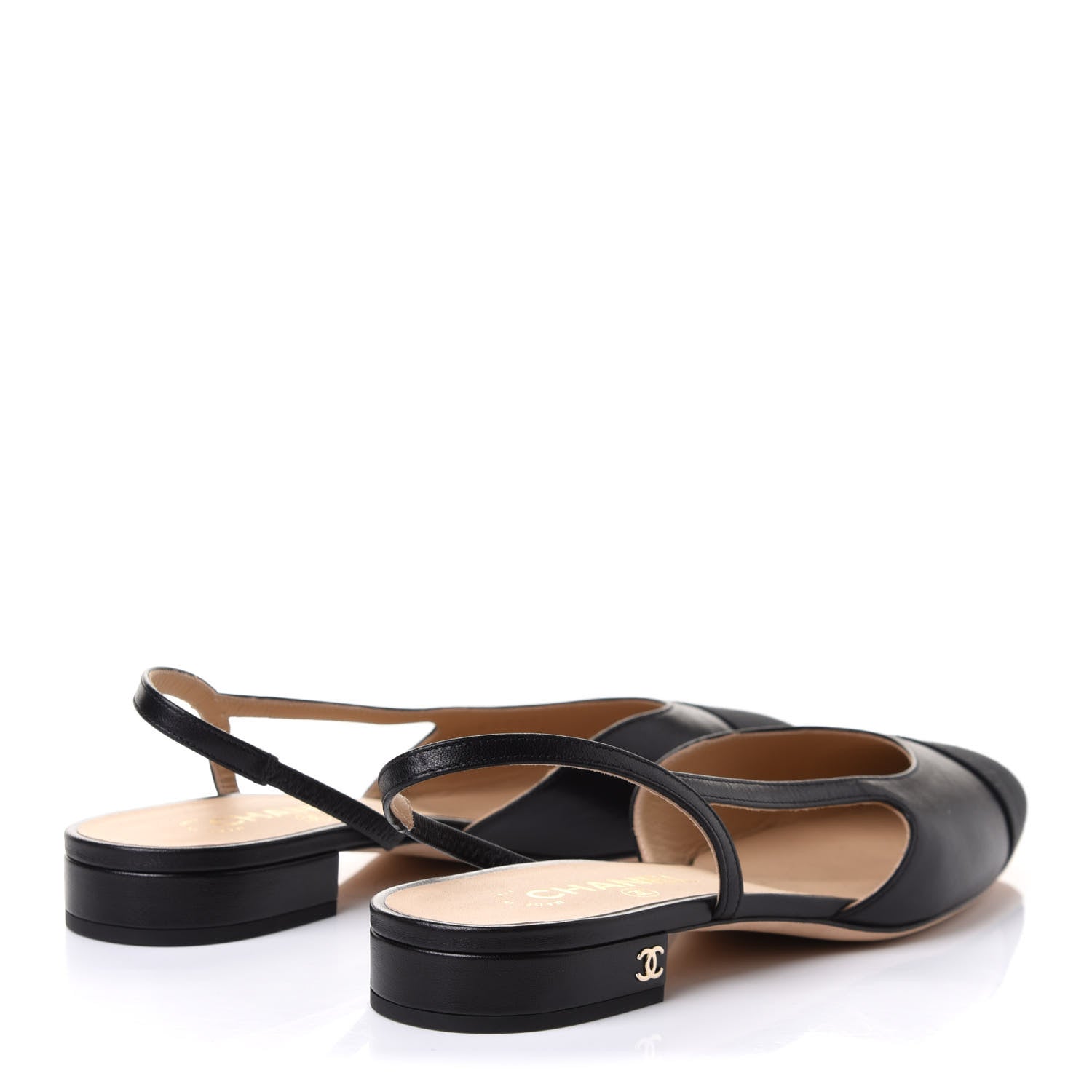 Chanel Goatskin Grosgrain Cap Toe CC Slingback Sandals 40 Black 4 of 10