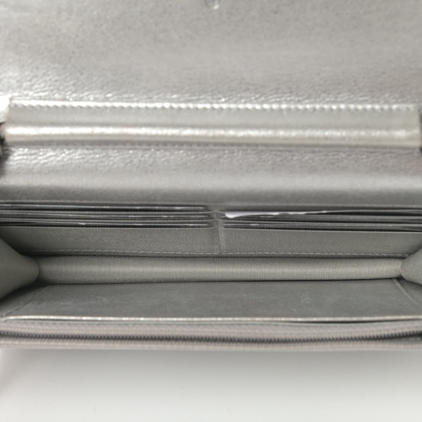 Metallic Lambskin Timeless Wallet on Chain WOC Silver