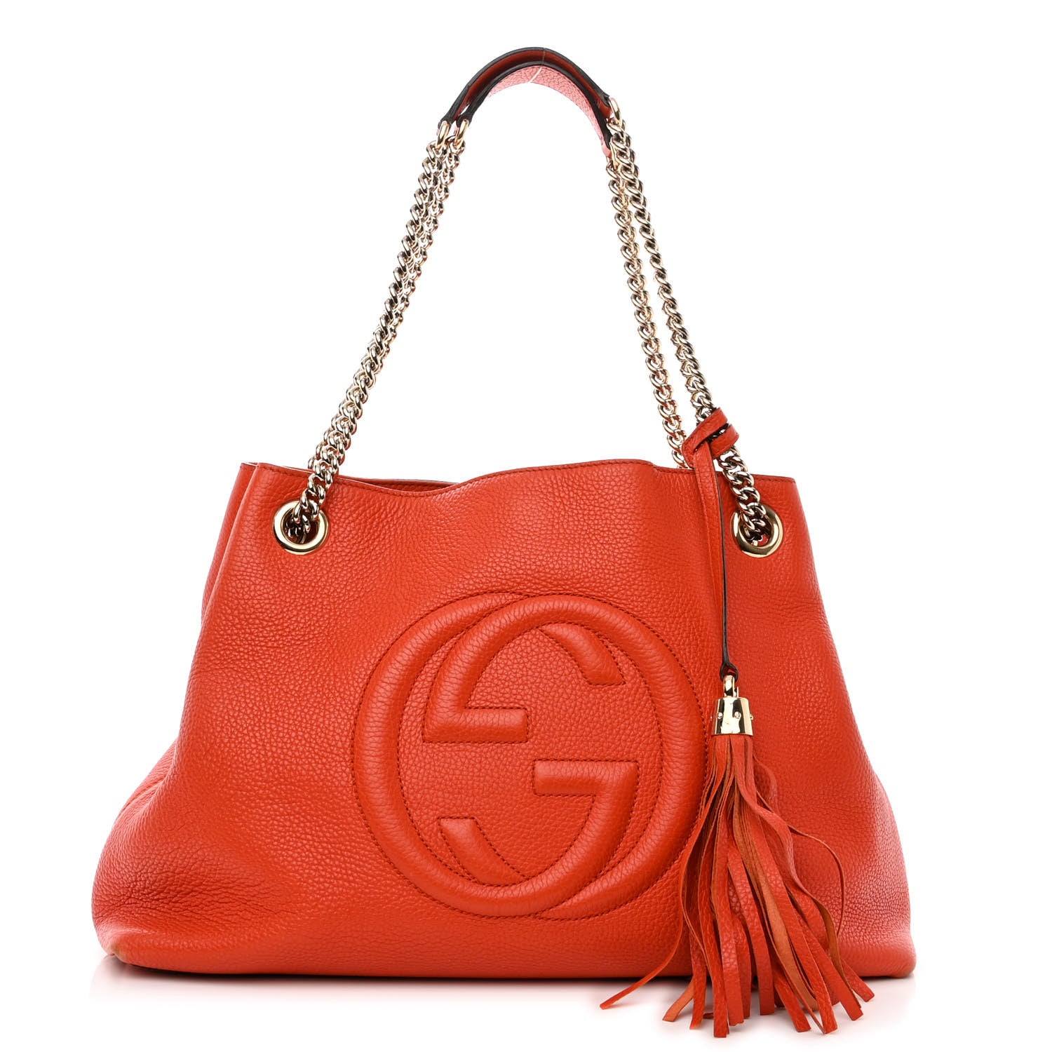 Gucci Pebbled Calfskin Medium Soho Chain Shoulder Bag Sun Orange 1 of 11