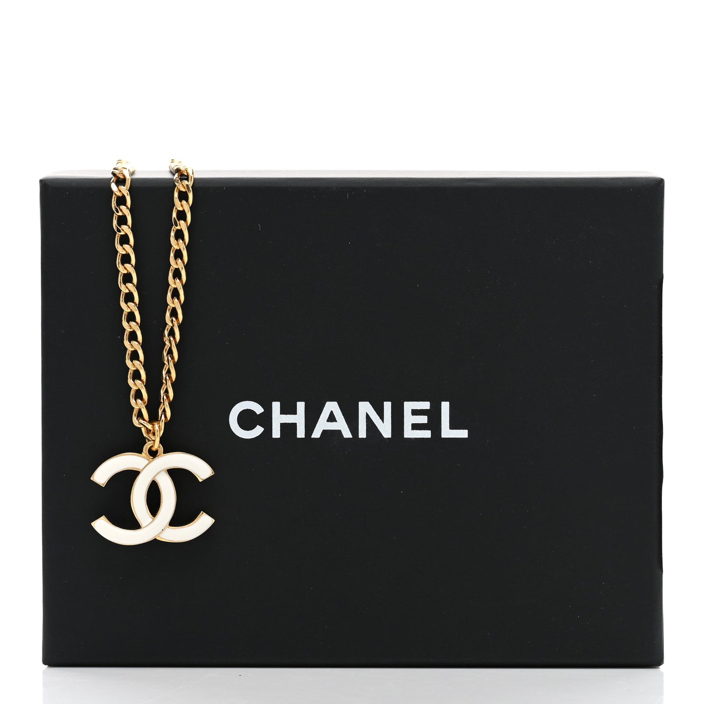 Metal Enamel CC Chain Necklace Gold White