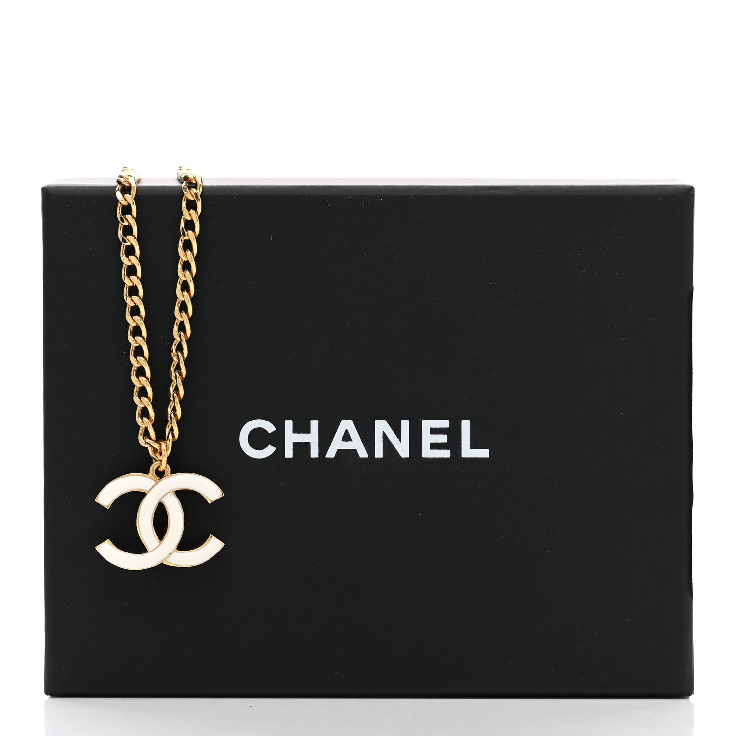 Chanel Metal Enamel CC Chain Necklace Gold White 6 of 6