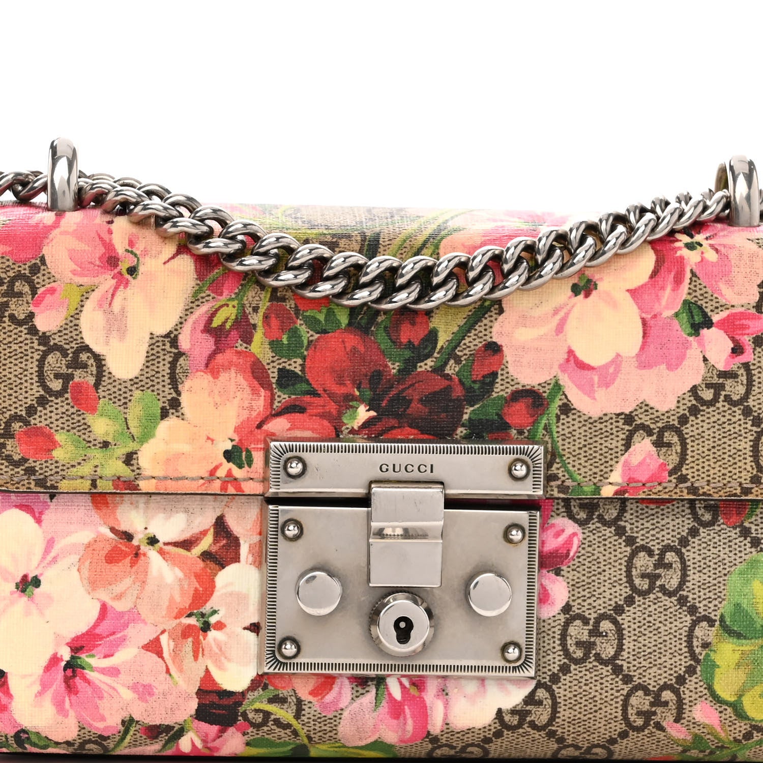Gucci GG Supreme Monogram Blooms Small Padlock Shoulder Bag Beige Multicolor Dry Rose 8 of 12