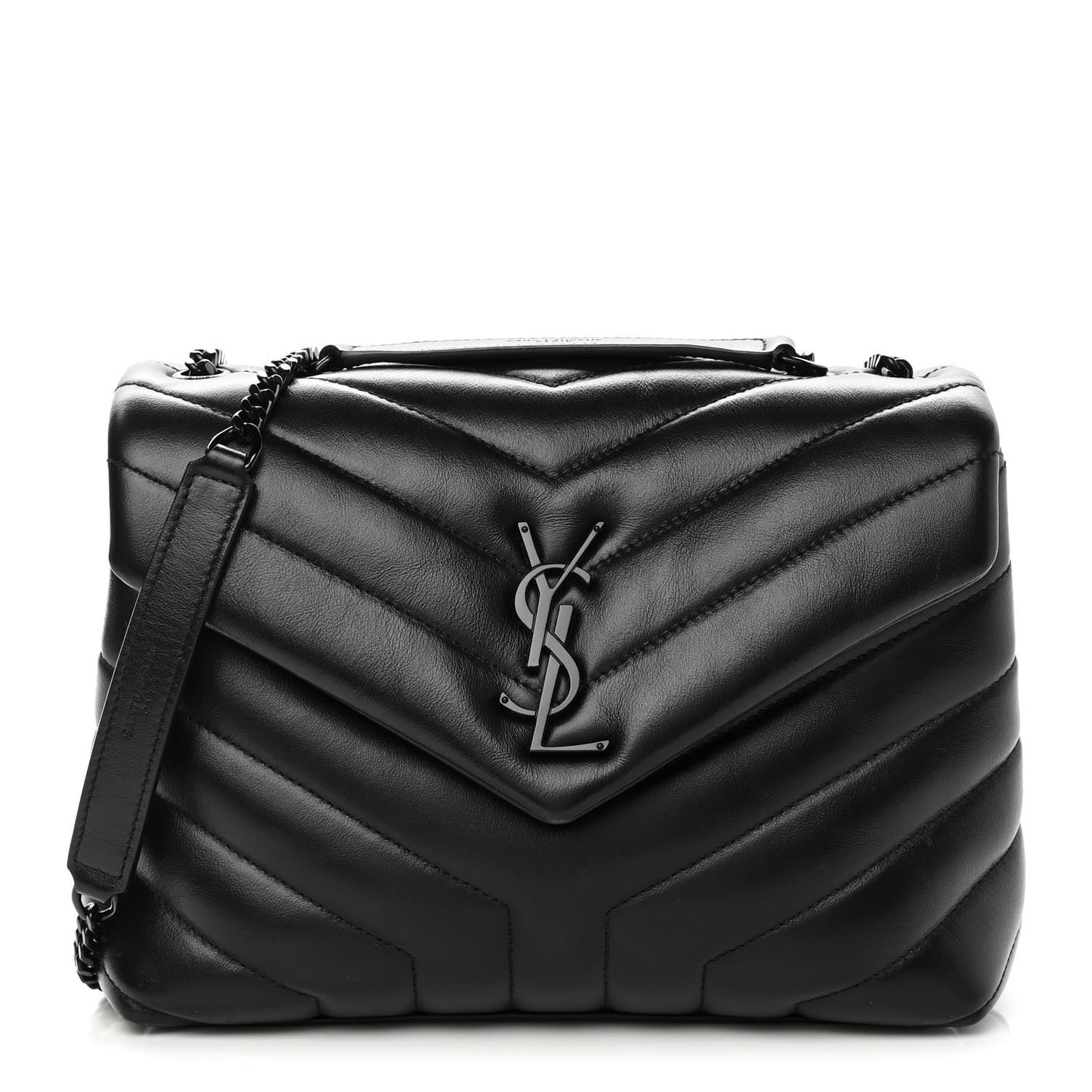 Calfskin Y Quilted Monogram Monochrome Small Loulou Chain Satchel Black