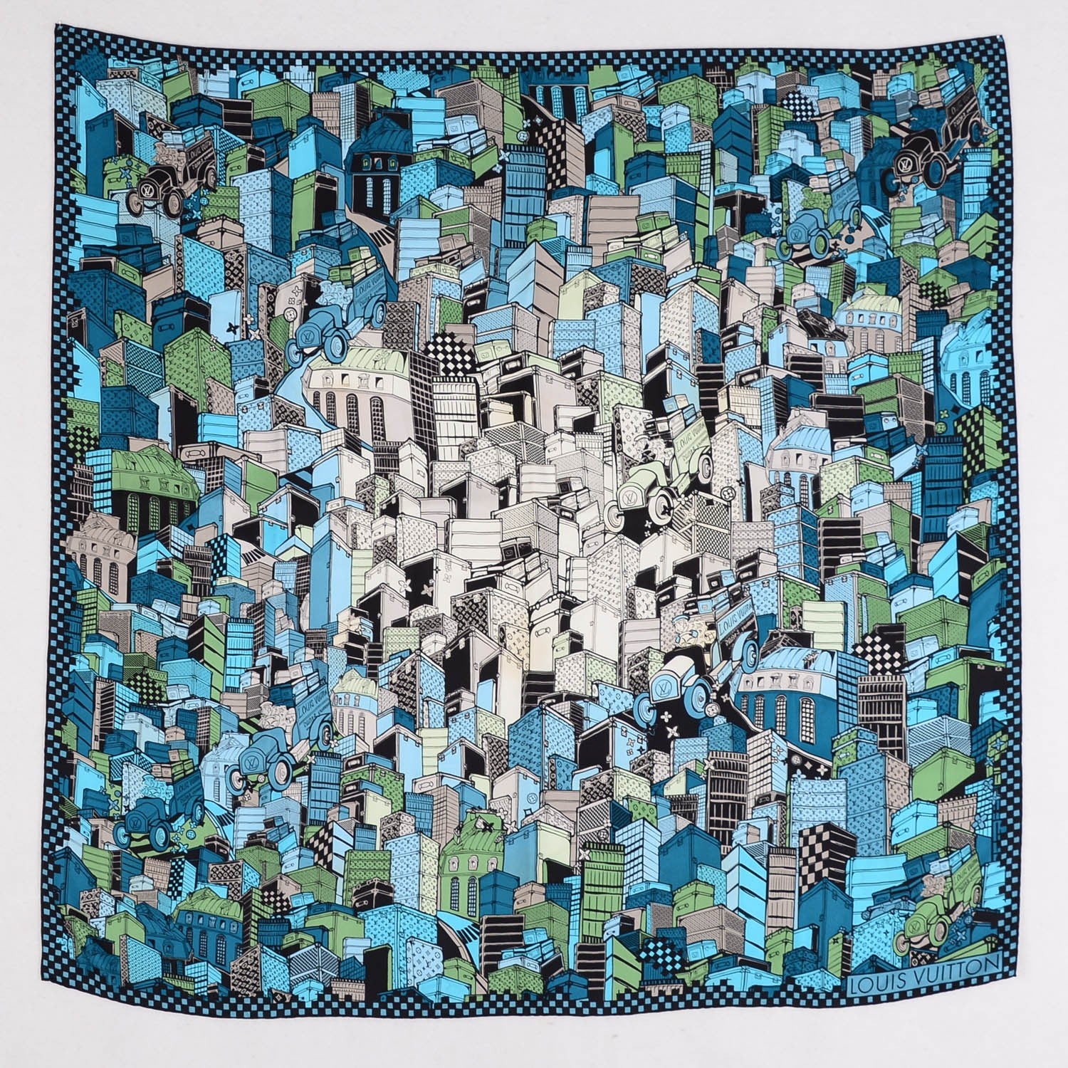 Louis Vuitton Silk Carre Downtown Square Scarf Blue 2 of 5